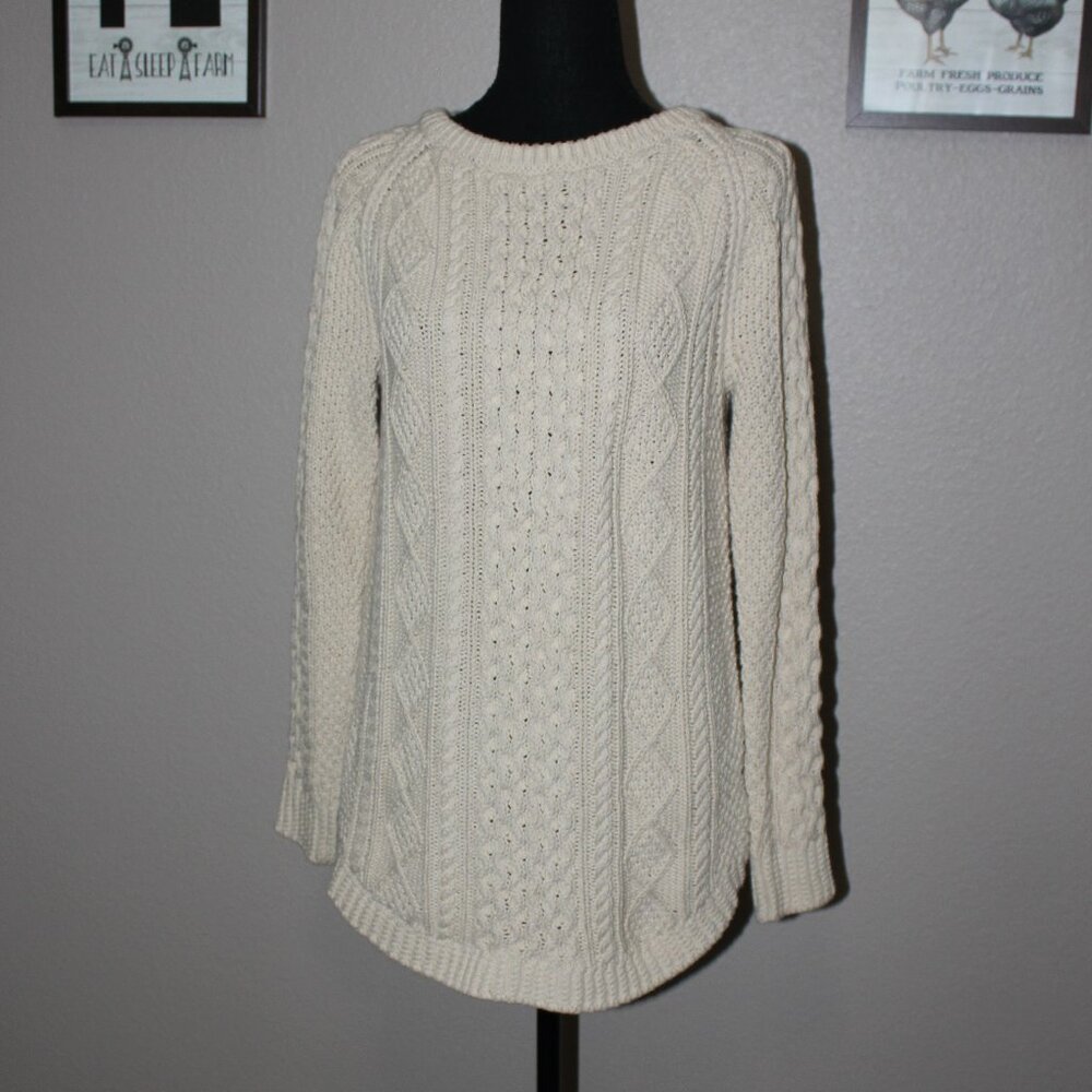 LL Bean Signature Cable Knit Fisherman's Sweater Tunic Size Small